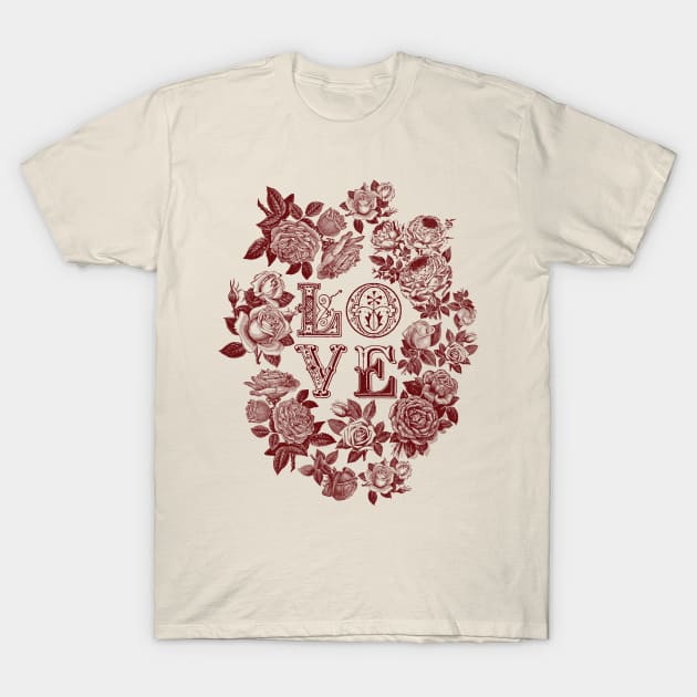 Love Typography Vintage Rose T-Shirt by DarkMaskedCats